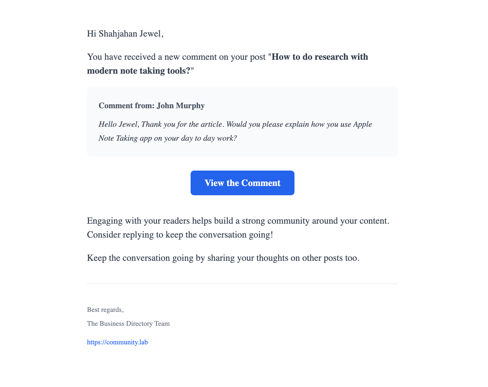 Notification Email to Post Author