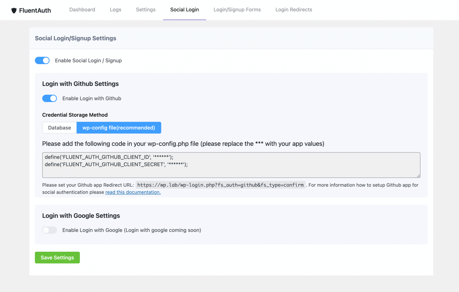 Social Login Settings