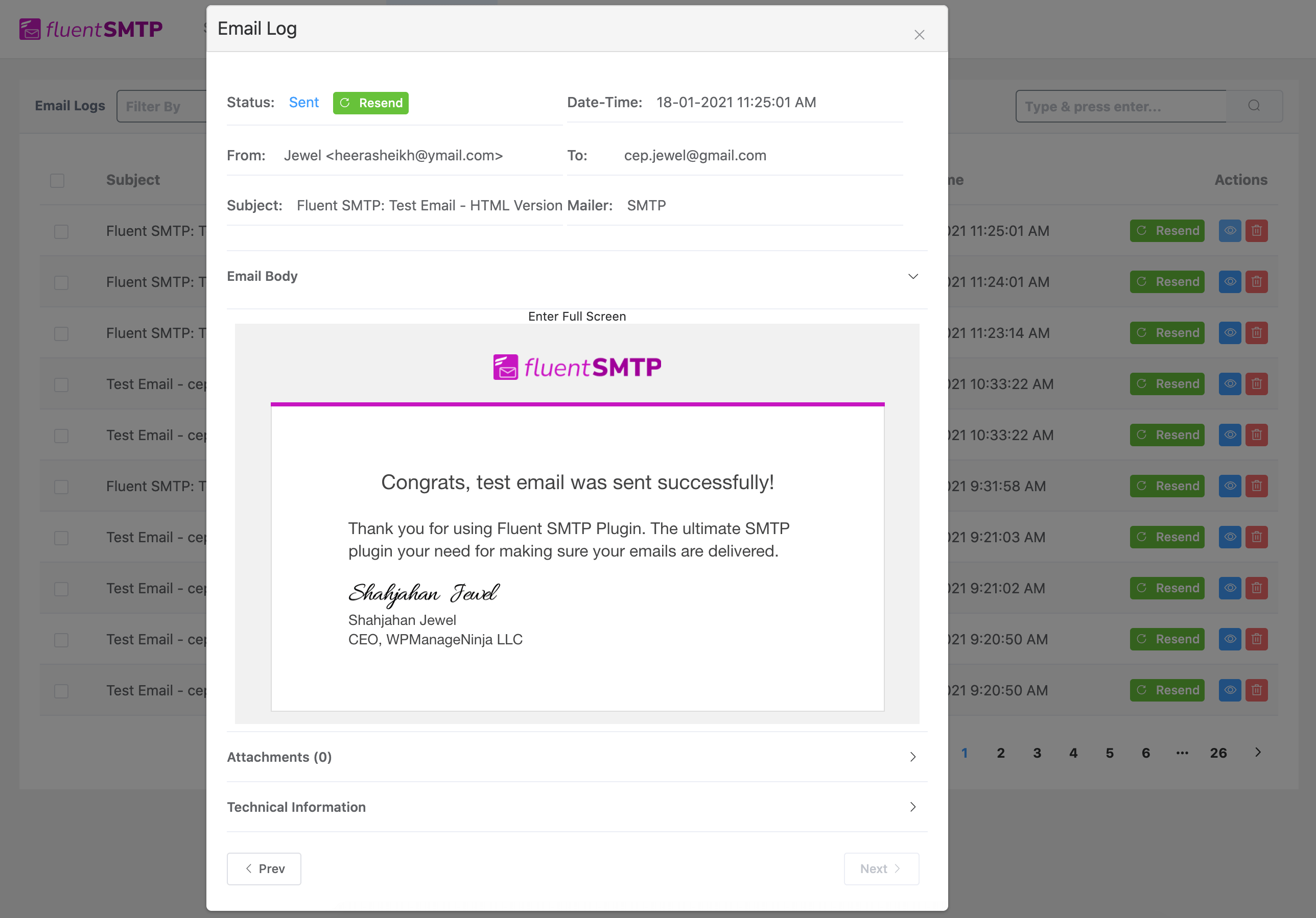 View Email from Log