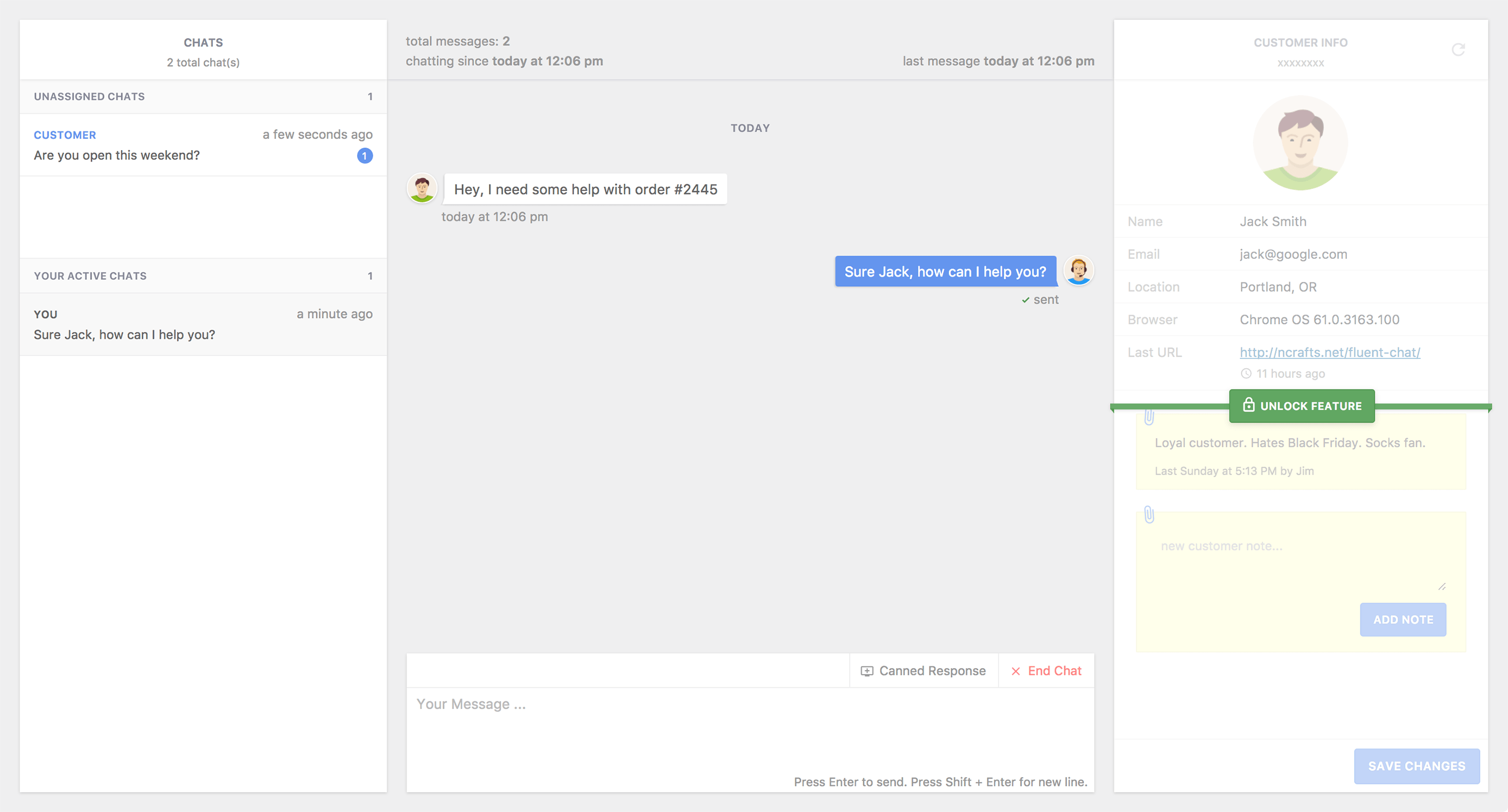 Live chat operator dashboard