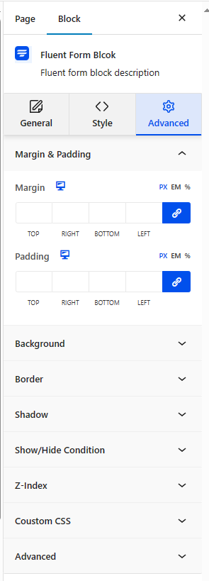 Block Advance Settings