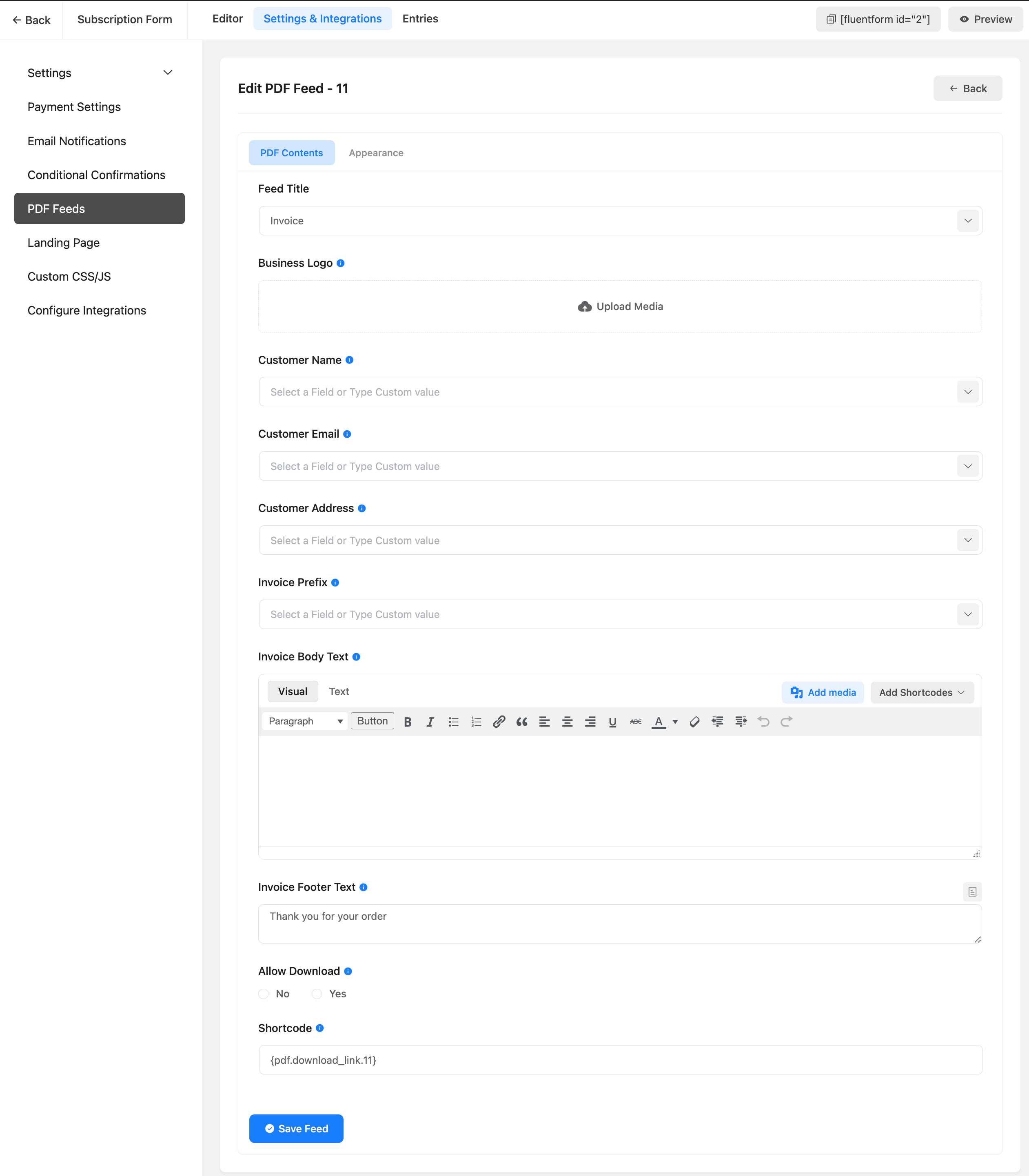 PDF Content Settings