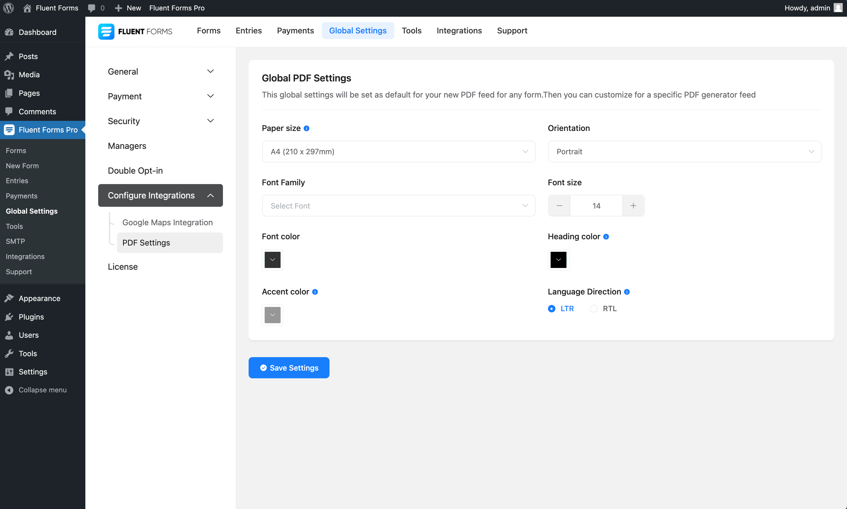 Global PDF Settings