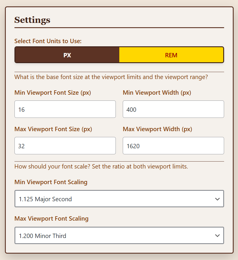 **Settings Panel** - Configure viewport ranges and scaling ratios with precision