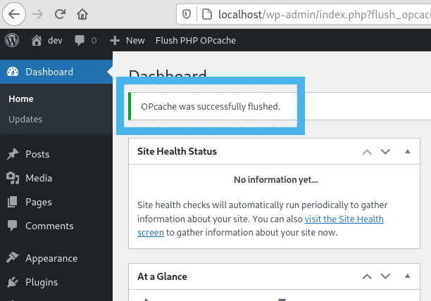 WordPress Notice after flushing OPcache