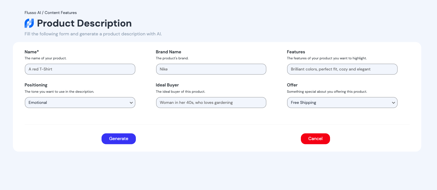 The WooCommerce Product Description Generator panel.