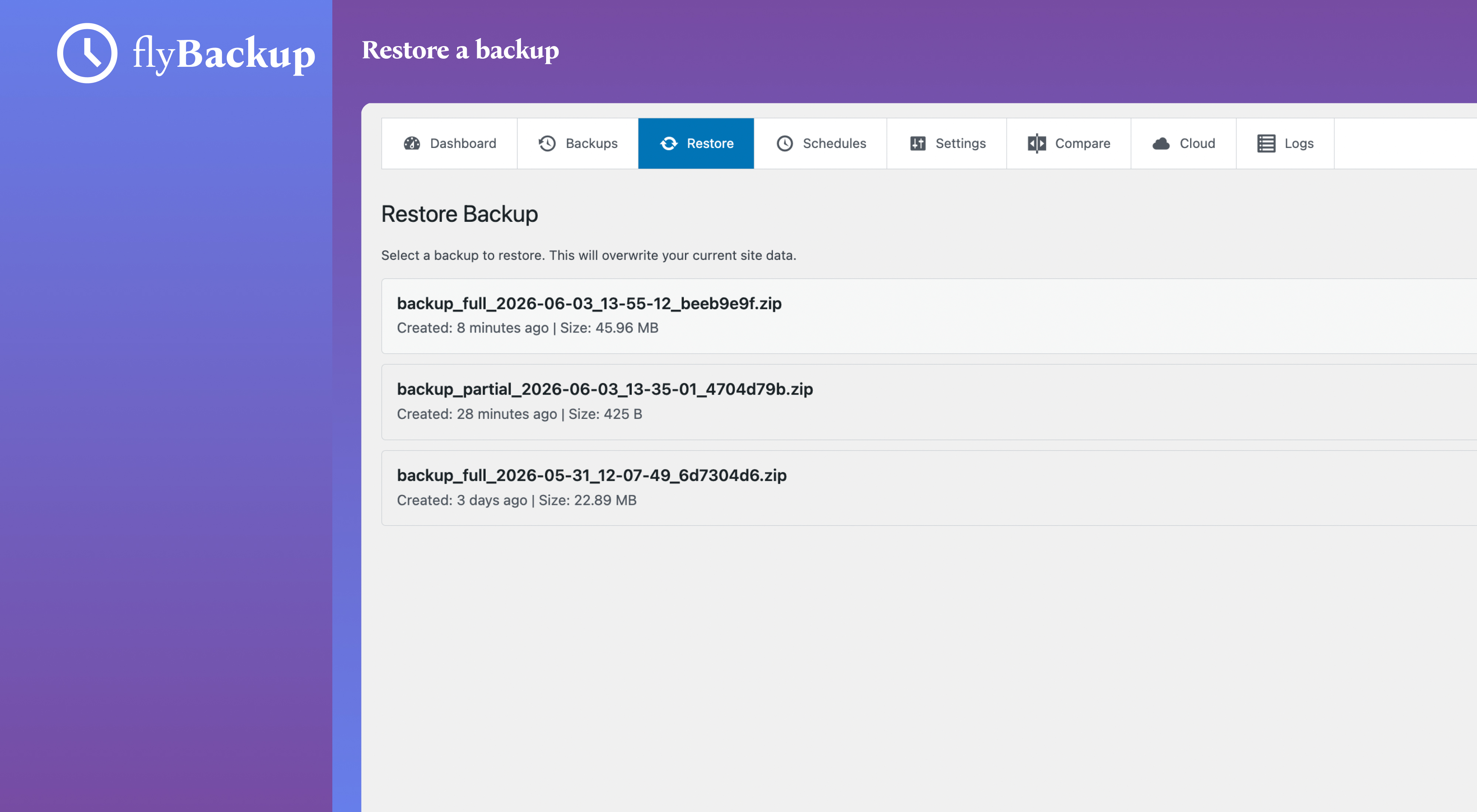 Create Backup - Choose what to backup
