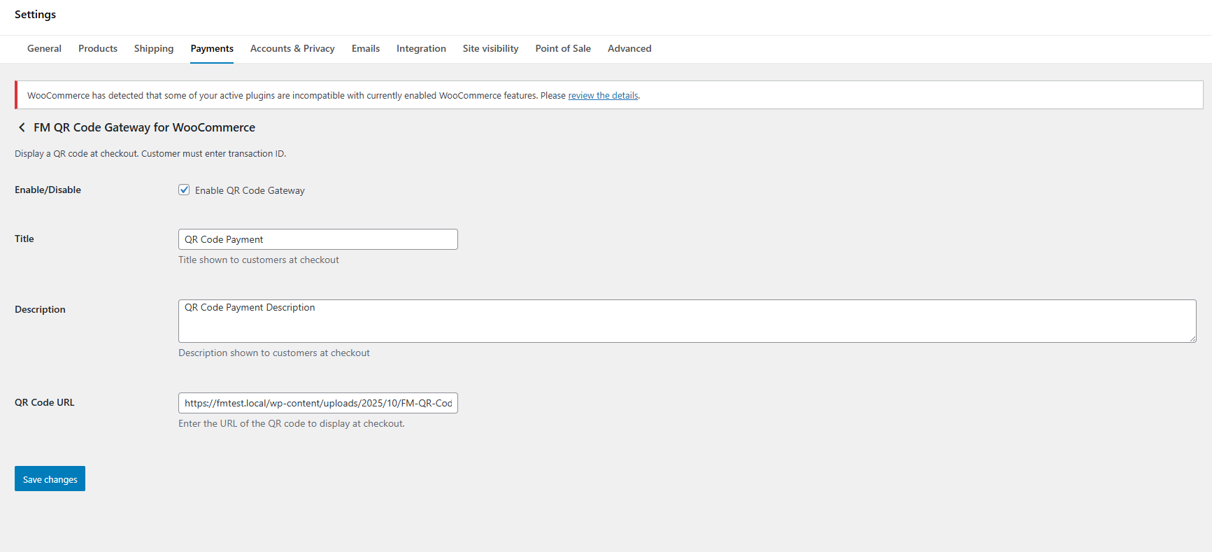 Admin settings for QR code setup.