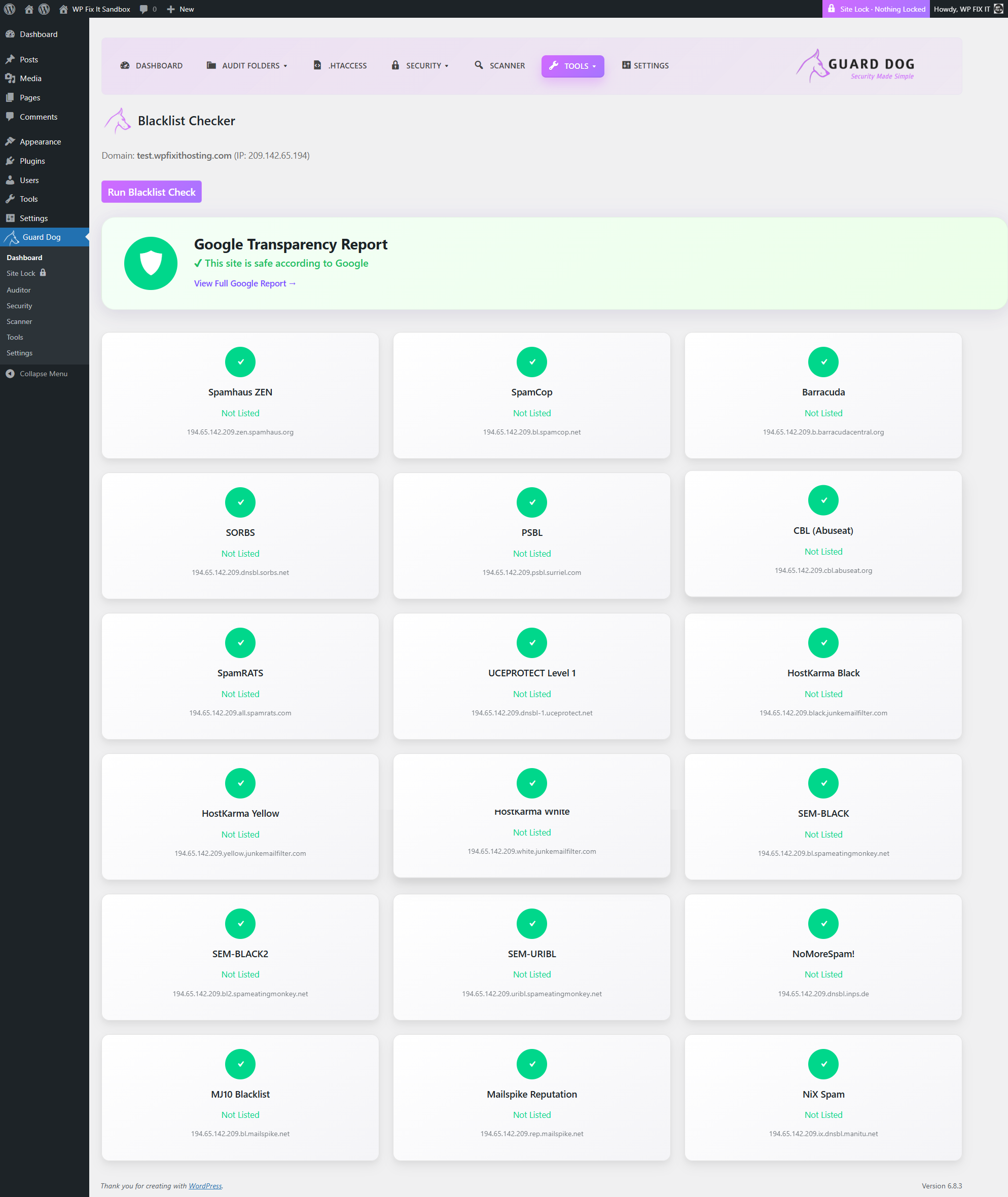 **Uploads Folder Auditor** showing all folders in the uploads directory and identifying any PHP files present.