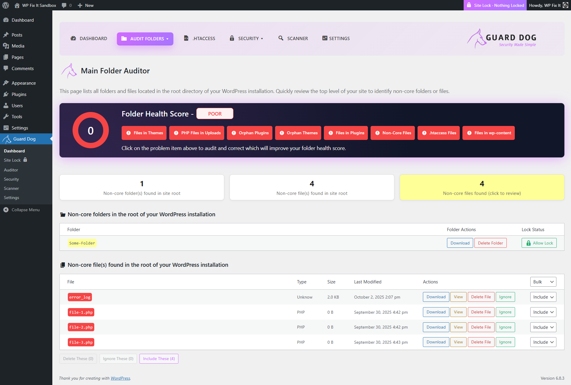 **Themes tab** for auditing your themes directory.