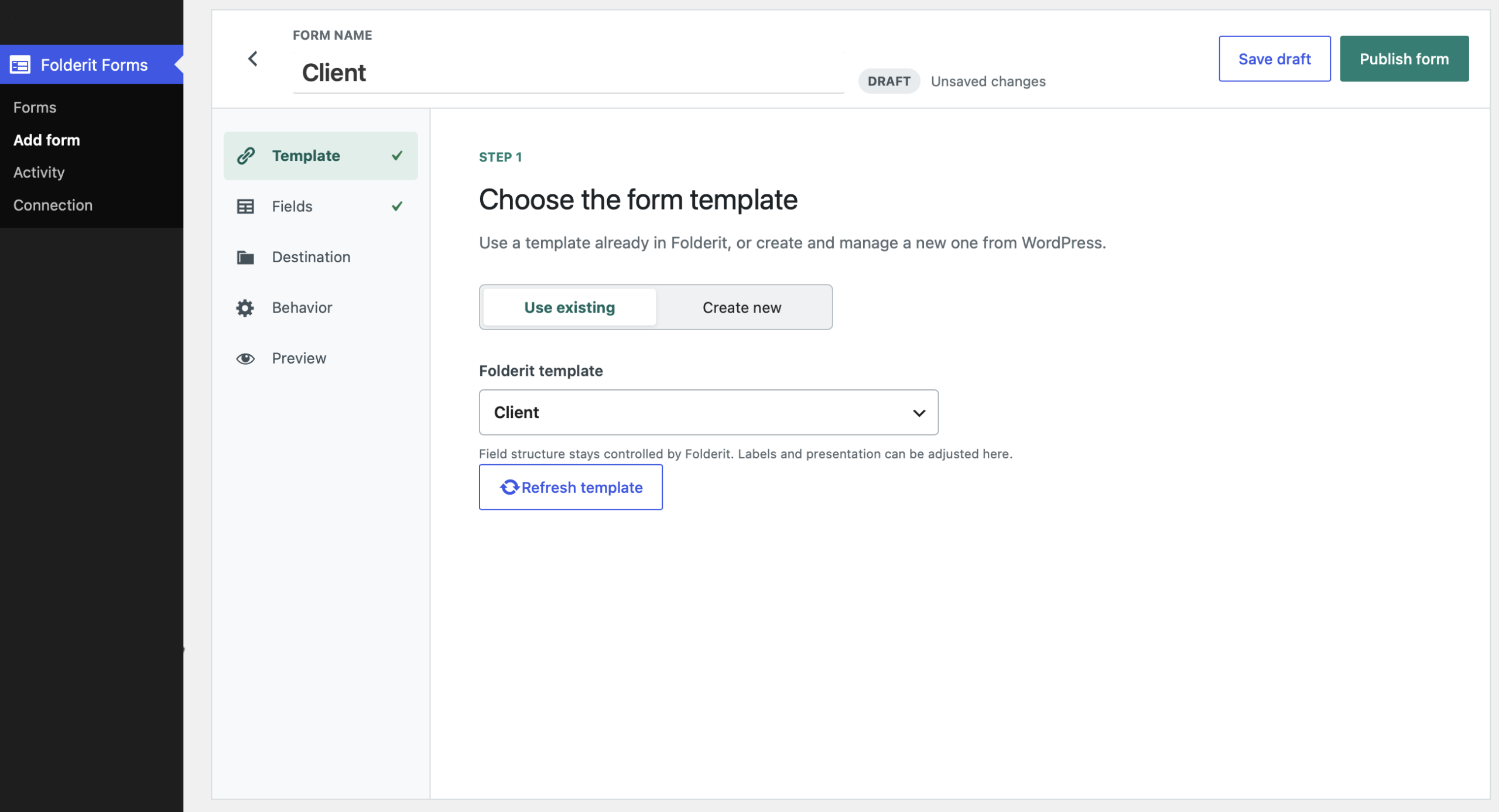 Build or import a Folderit form with the guided WordPress form editor.
