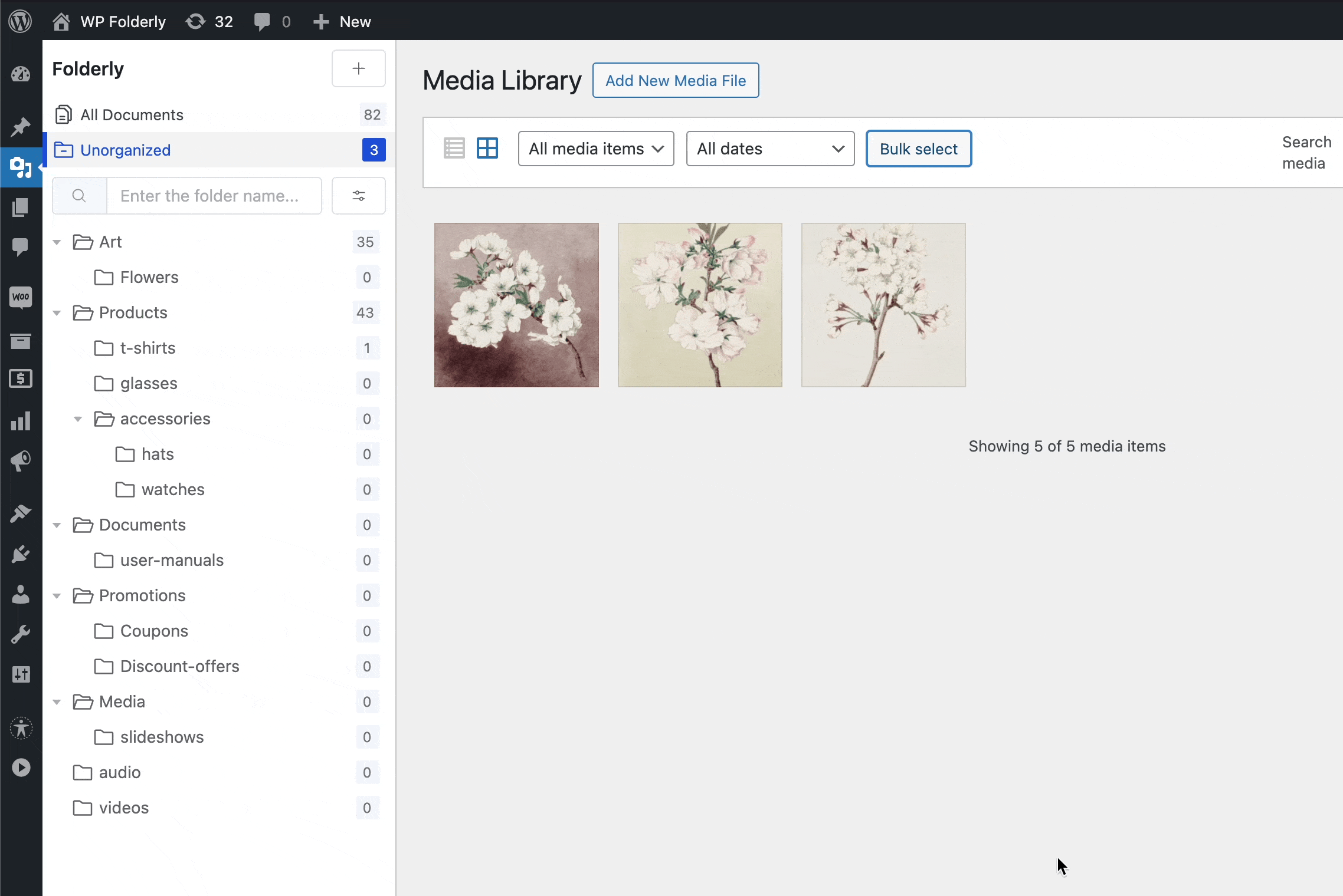 Drag and drop interface for organizing files into folders