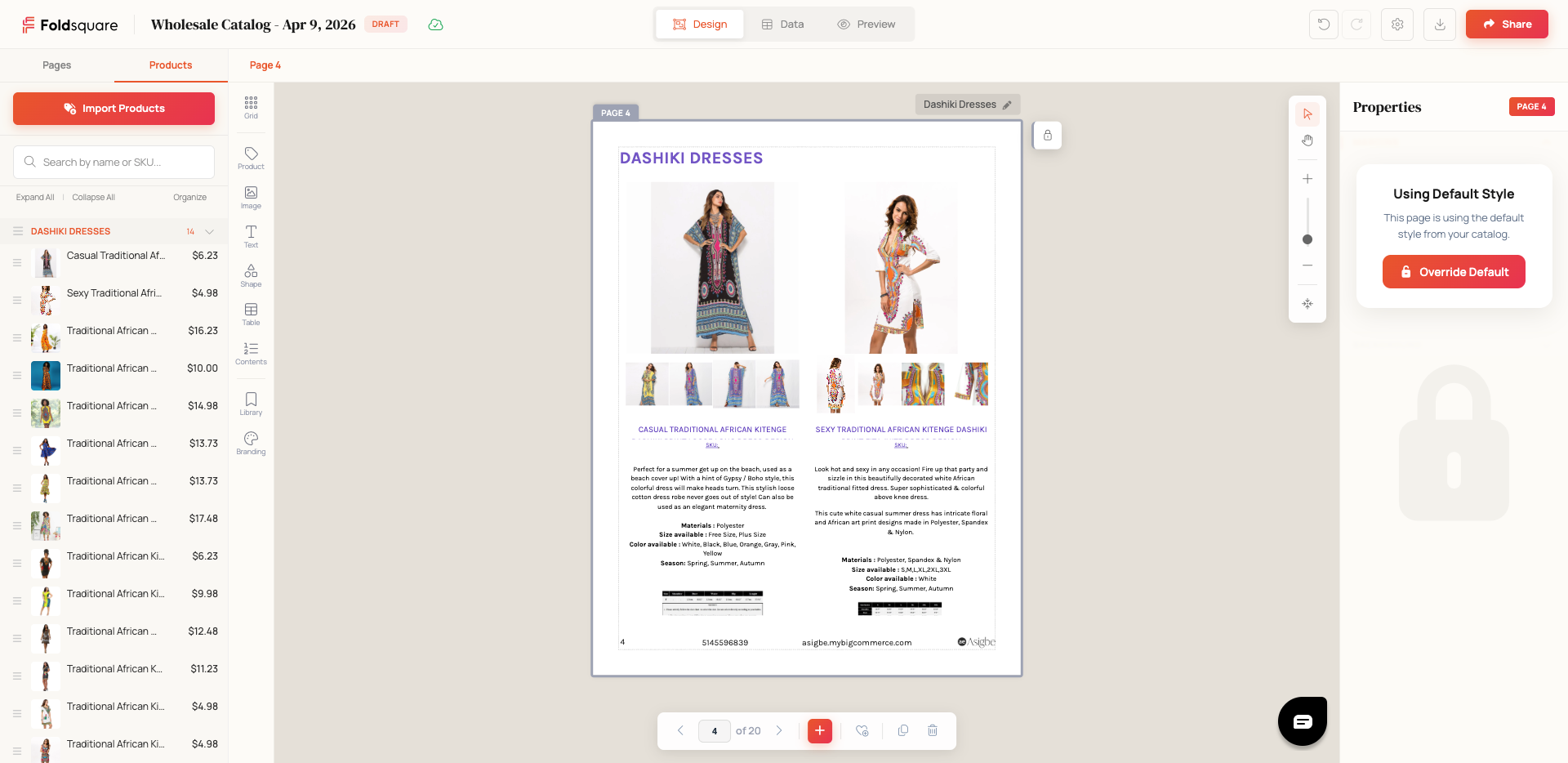 Design your catalog with synced WooCommerce products using the drag-and-drop editor.