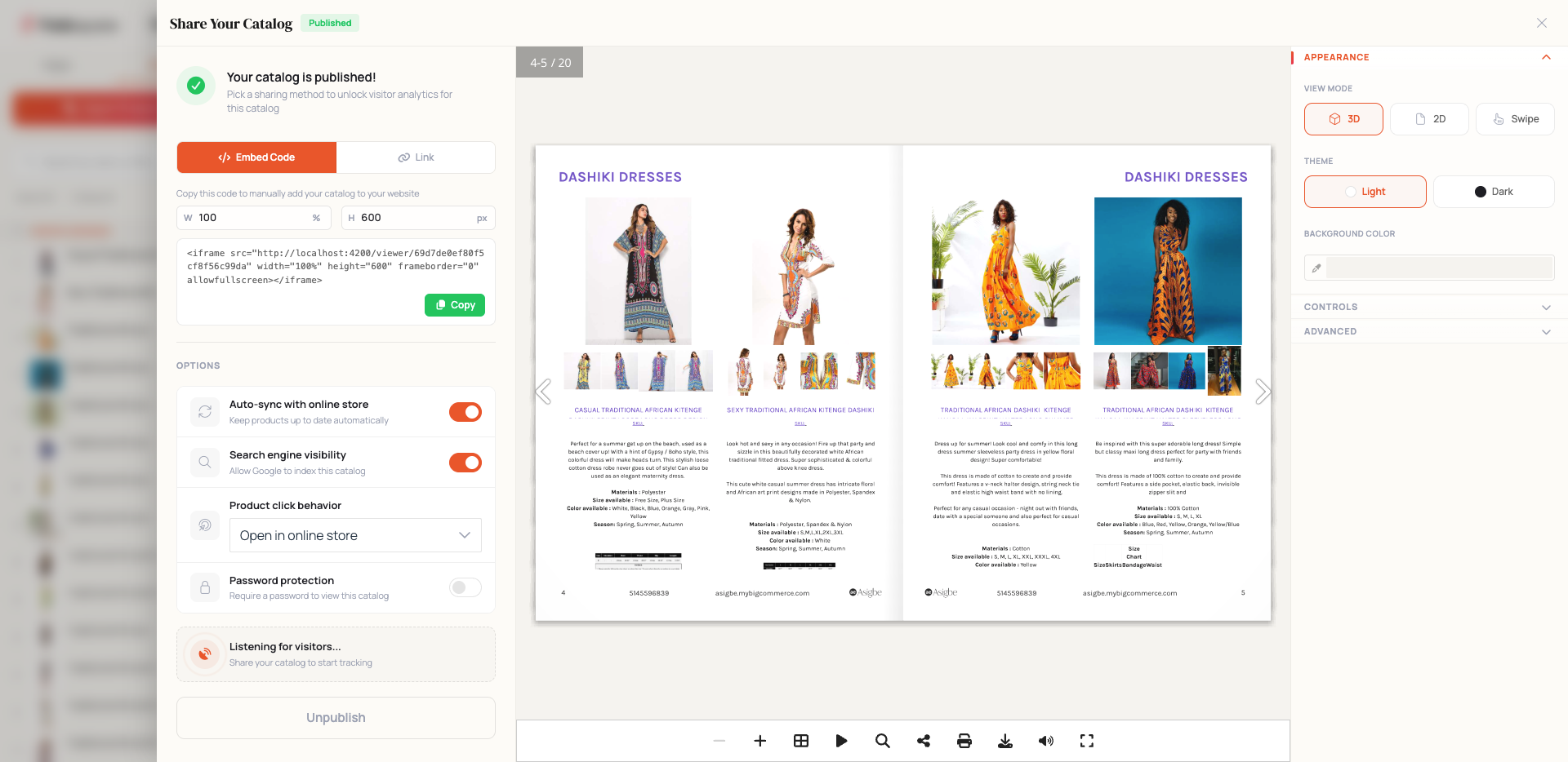 Publish and share your catalog as an interactive 3D flipbook or embed it on your website.