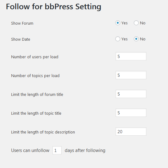 Setting page in admin panel.