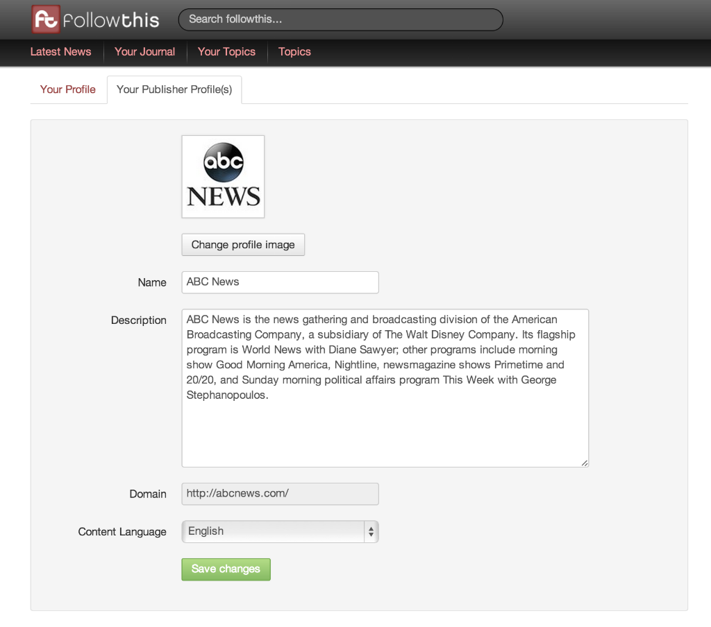 your publisher profile on followthis