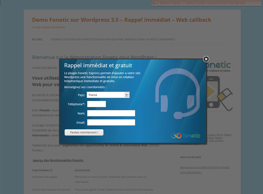 Fonetic Callback Widget