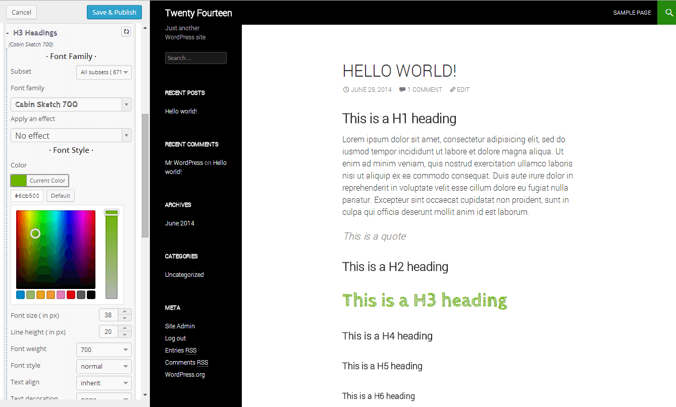 Integration with the Twenty Fourteen WordPress theme