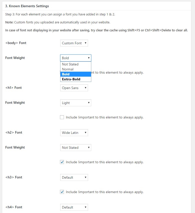 Assigning the fonts you have chosen to various elements in your website.