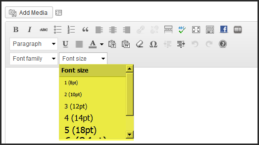 This is the Font Sizes menu
