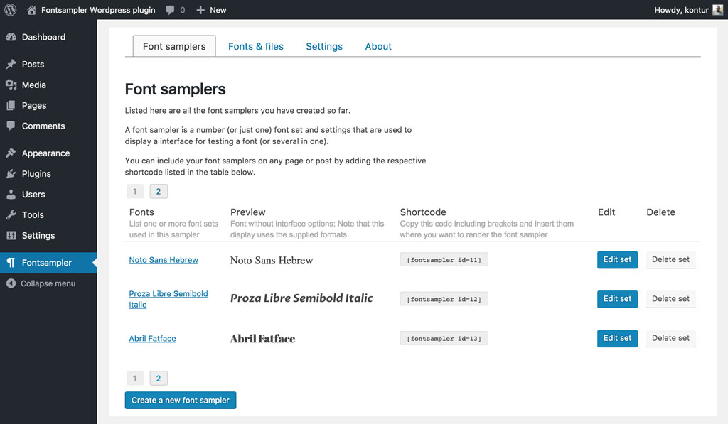 Manage your typeface samples via the admin panel