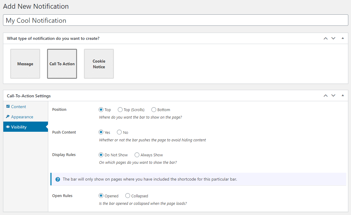 Admin - Edit Notification - Visibility