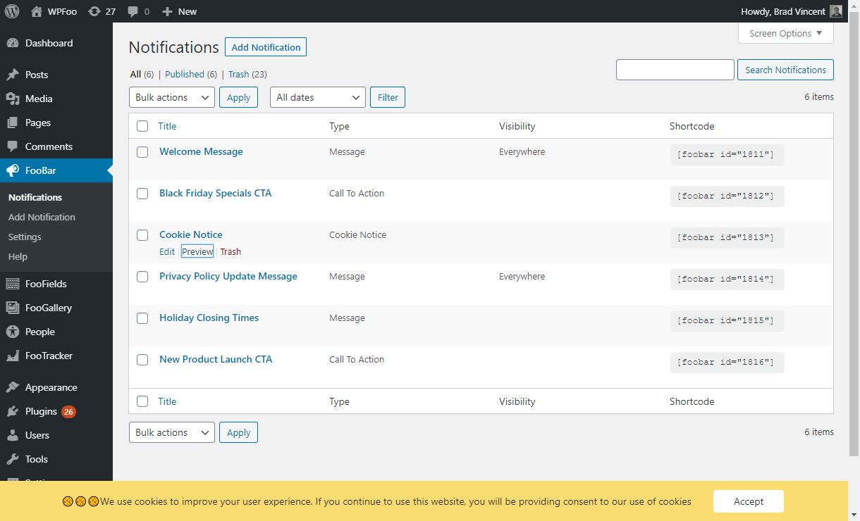 Admin - Notifications - Preview