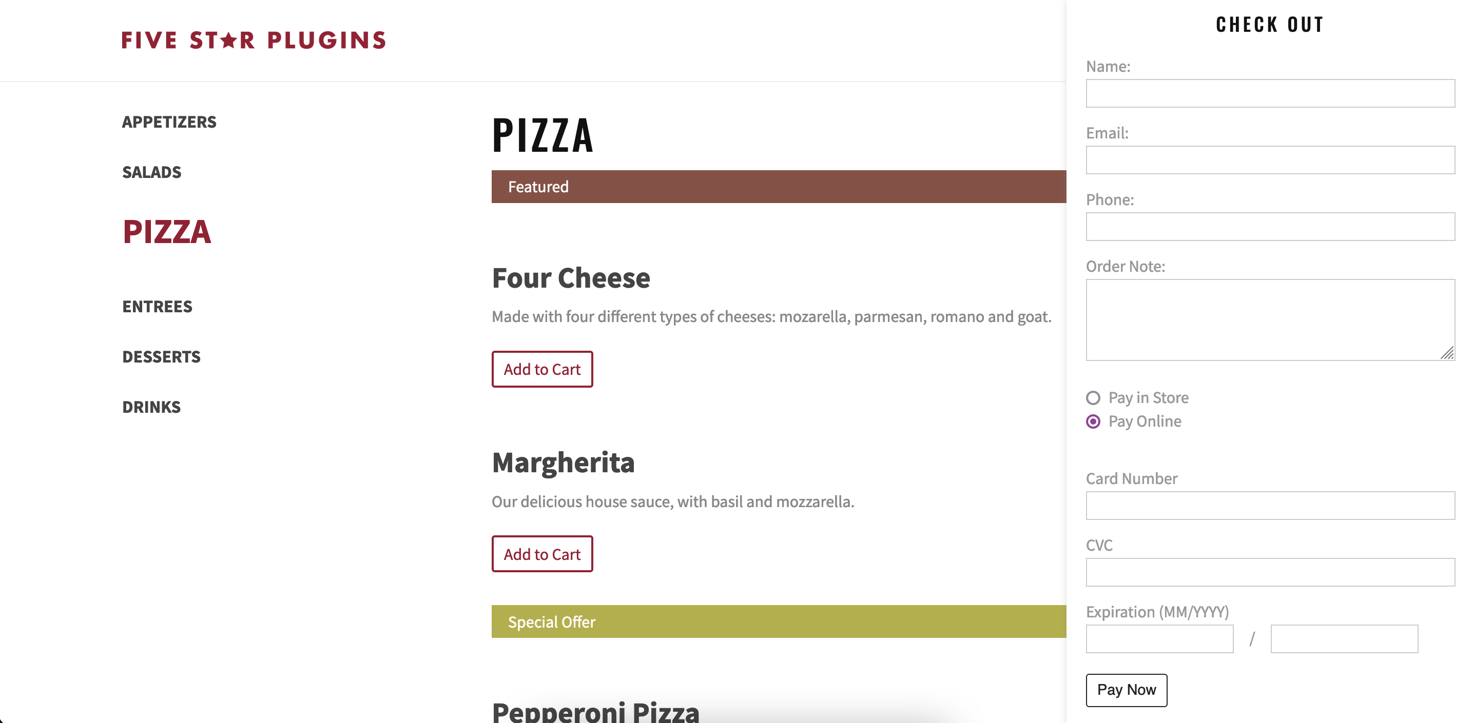 Classic menu style in a two-column layout.