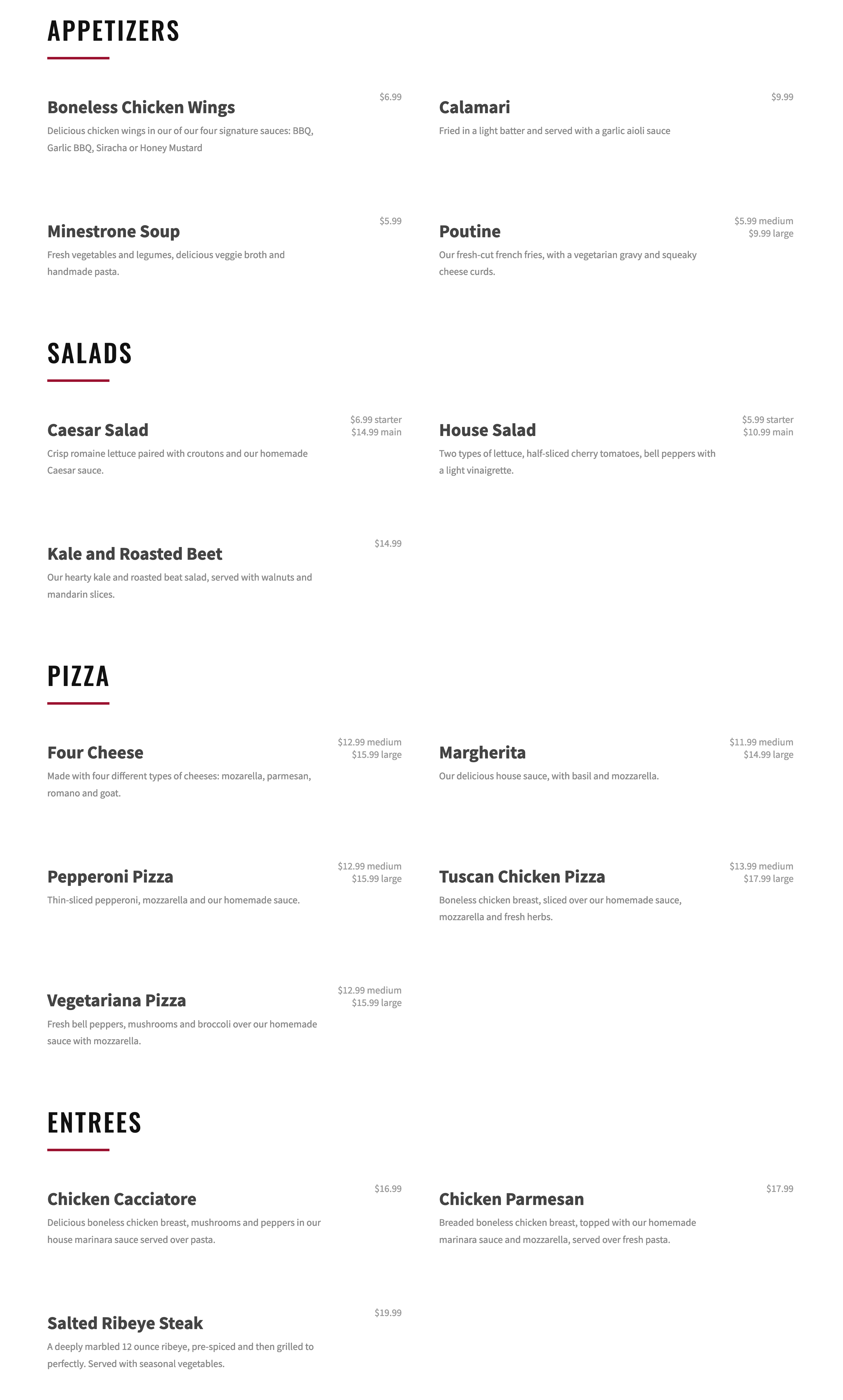 Lay out your menu with a point-and-click interface.