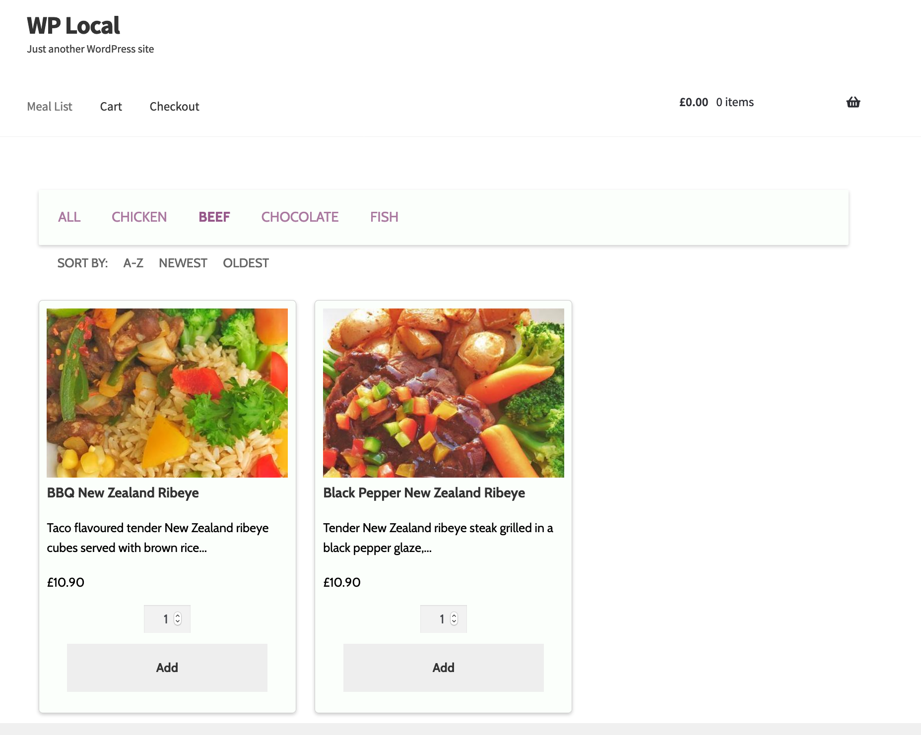 Display meals on your site