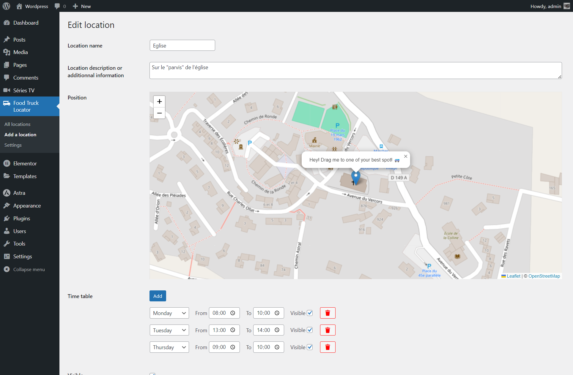 Admin creation of location