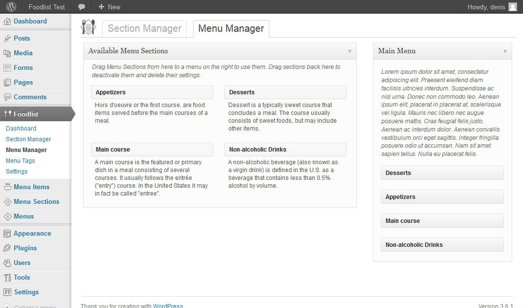Menu manager.