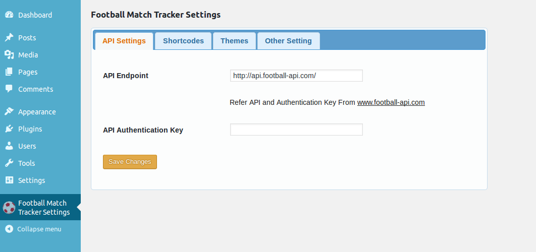 Settings of plugin - API.