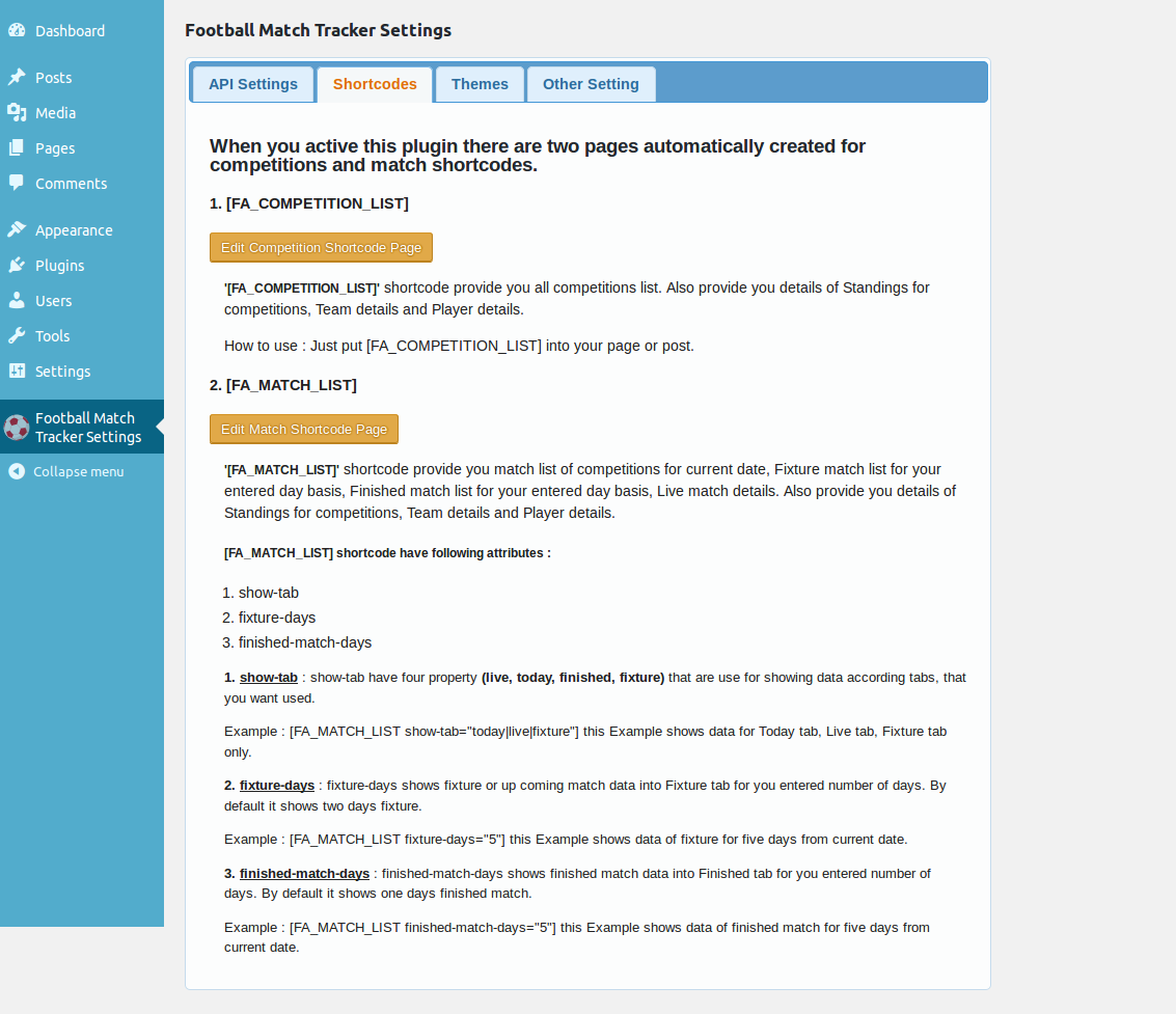 Settings of Shortcodes