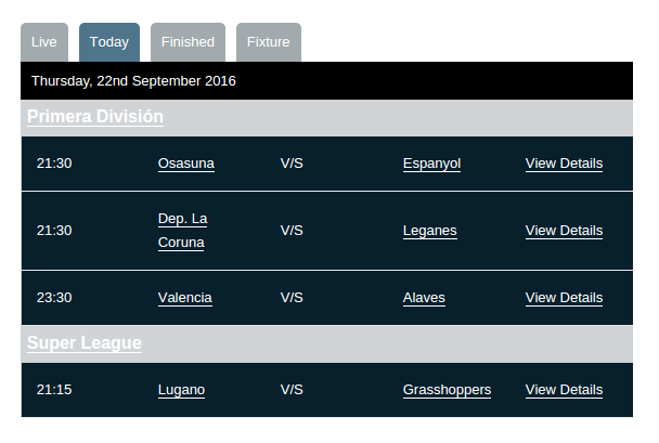 Apperance of Match shortcode on your website.