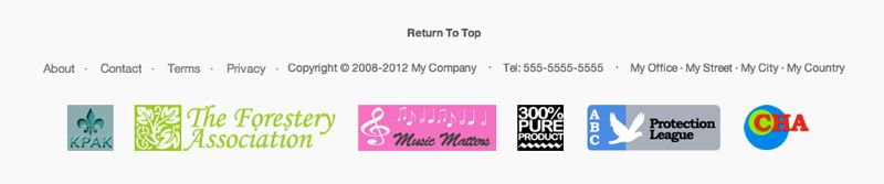 Example of a footer with both a copyright widget and a trademark widget
