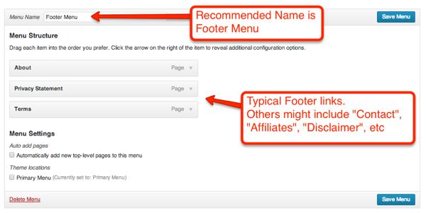 Creating a typical footer menu