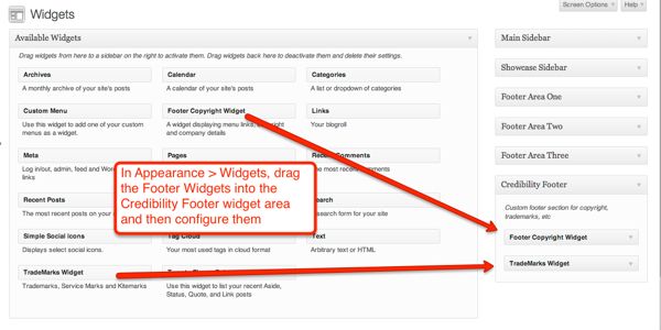 Adding widgets into the Credibility Footer widget area