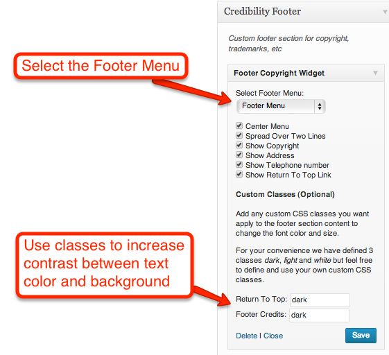 Configuring the Footer Copyright Widget