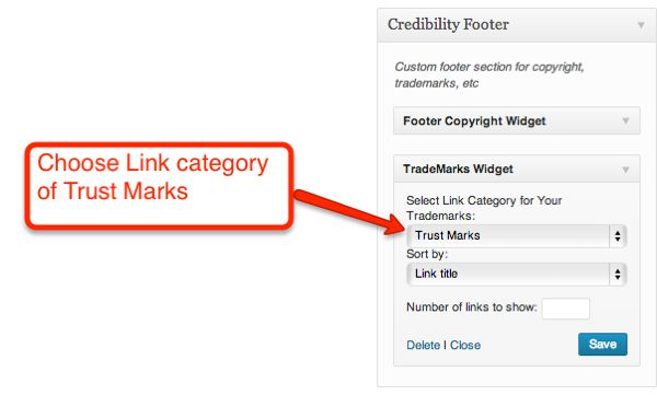 Configuring the Footer Trademarks Widget