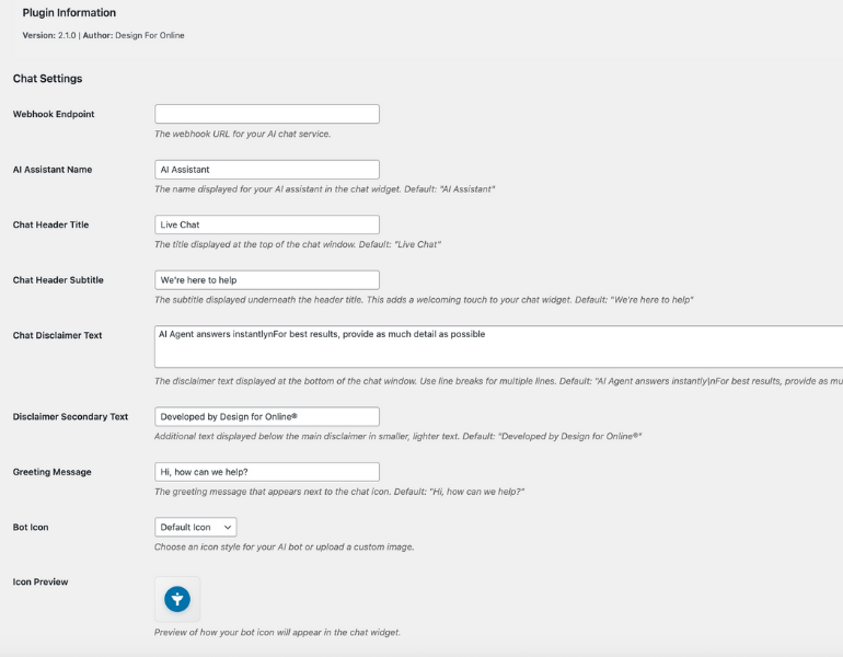 Admin settings panel to configure n8n and other webhook workflows