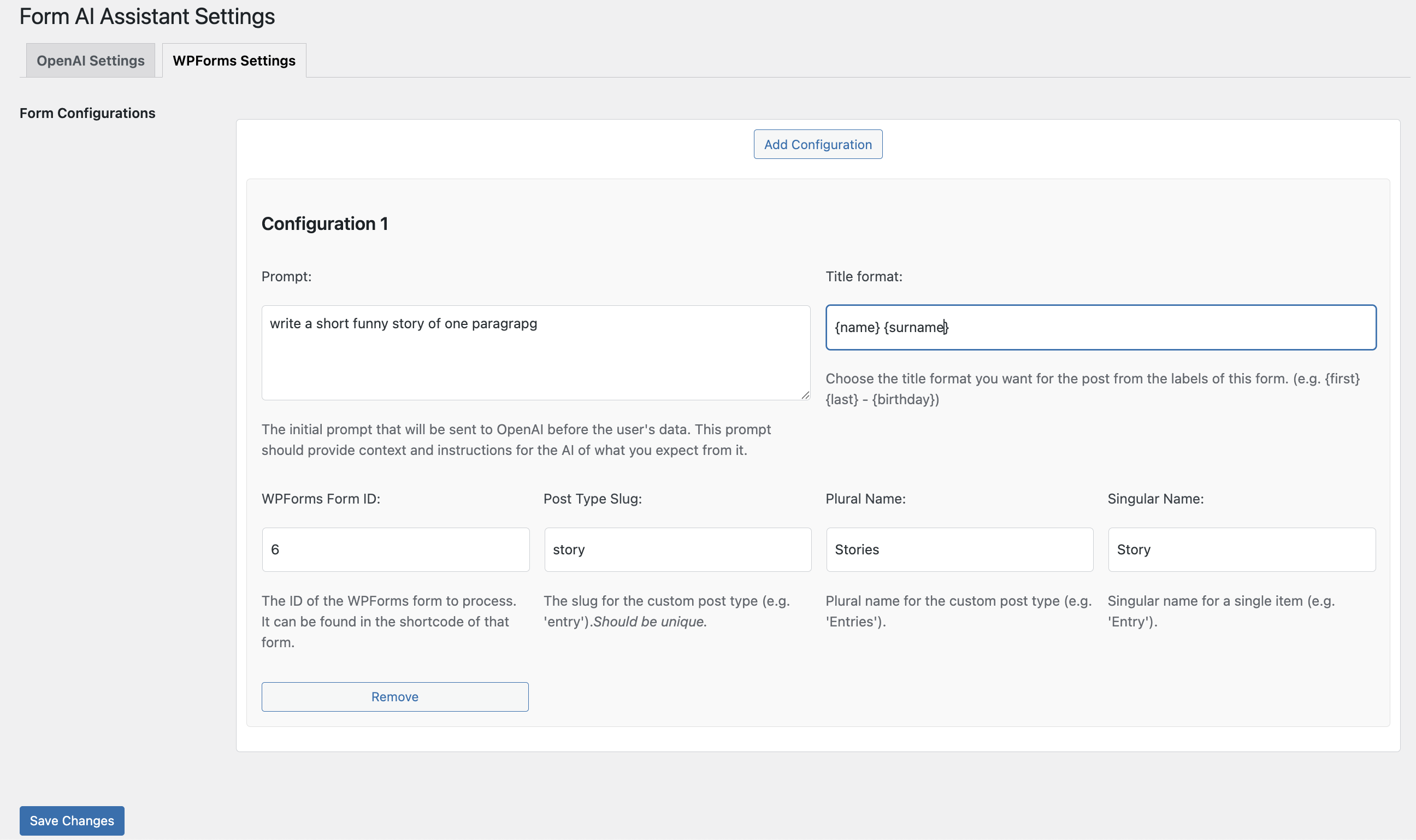 Form-specific AI Settings