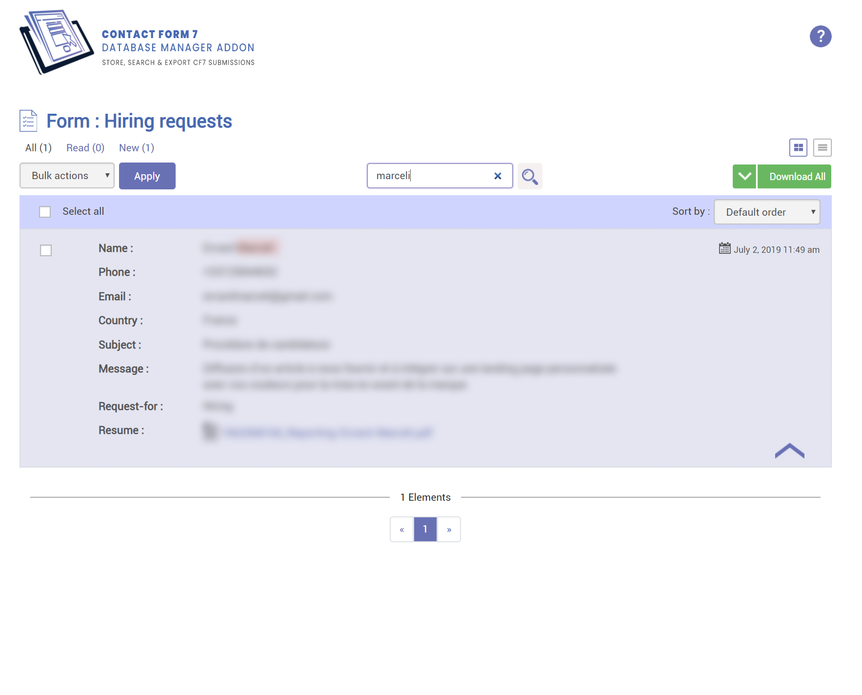 This screenshot presents the search feature