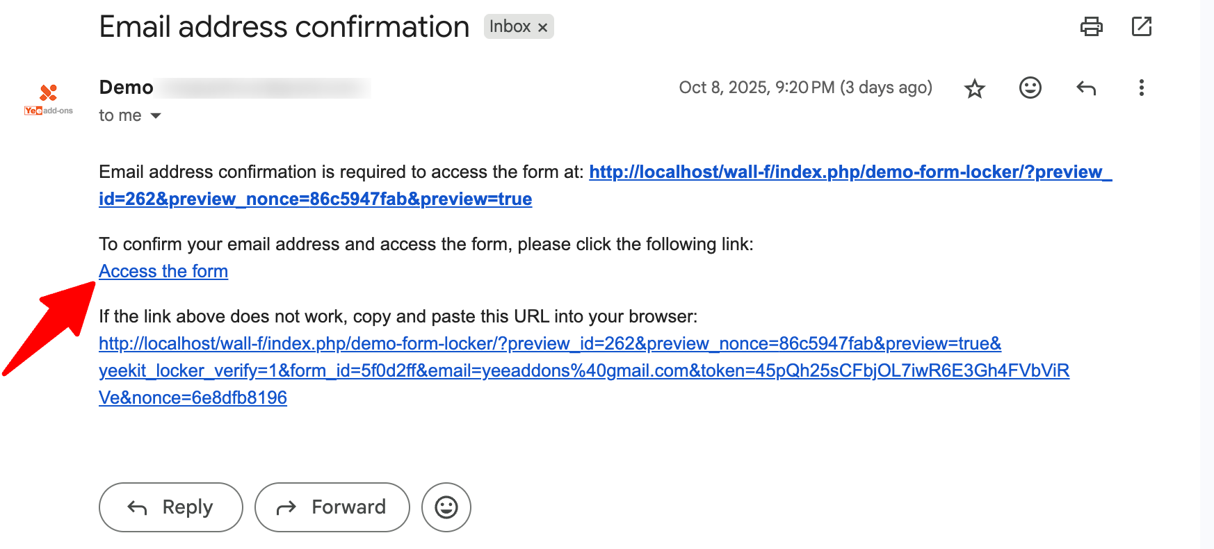 Email verification form example.