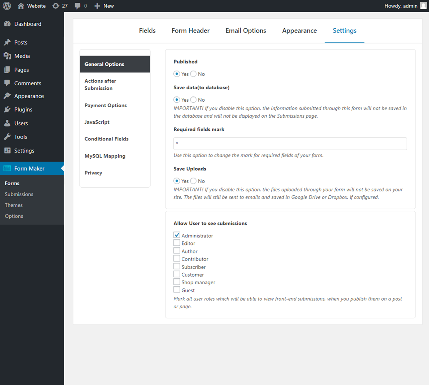 Form Maker Options - Save data to database, save uploads, etc.
