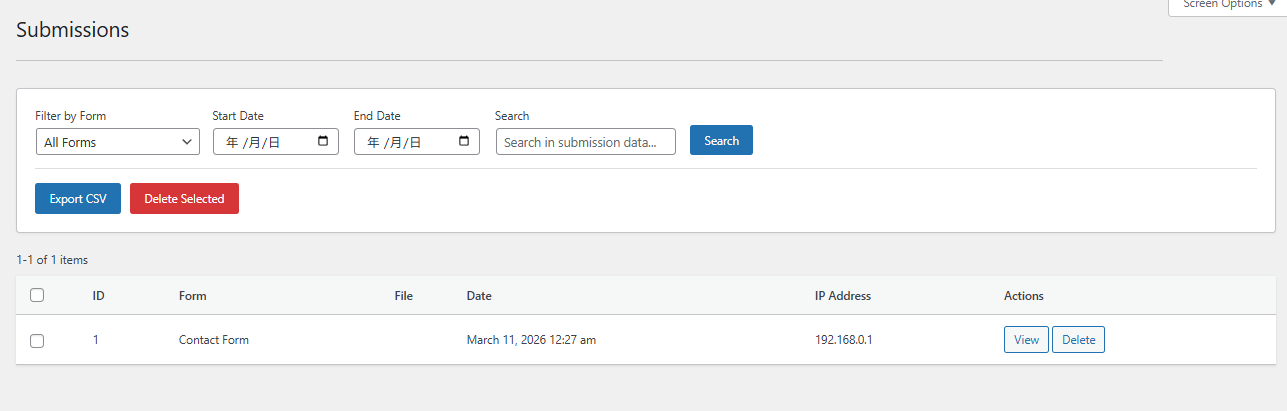 Submission data management with CSV export support.