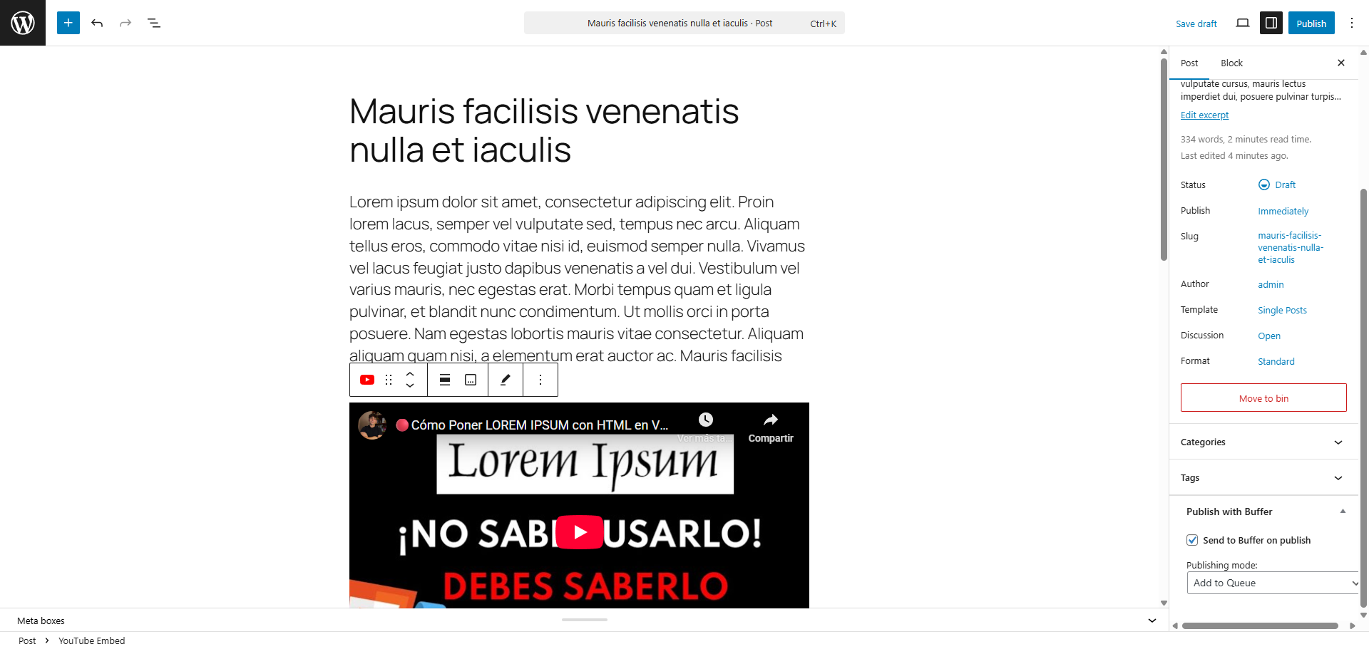 The Meta Box inside the Post Editor to control the publishing mode per post.