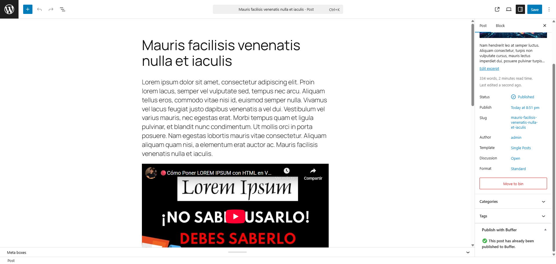 Success message after a post has been successfully sent to Buffer.