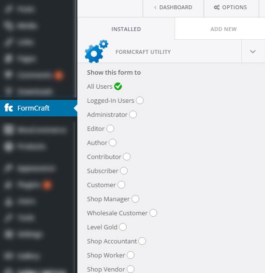 Select user role(s) to see the form