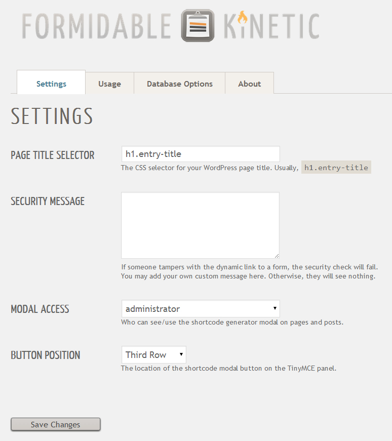 The Kinetic Settings & Usage page can be accessed from your Formidable menu on the Admin panel.